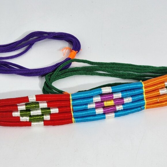Colorful Round Hand Woven Tribal for Friendship Bow and Arrow Tie Belt Vintage - Picture 4 of 12